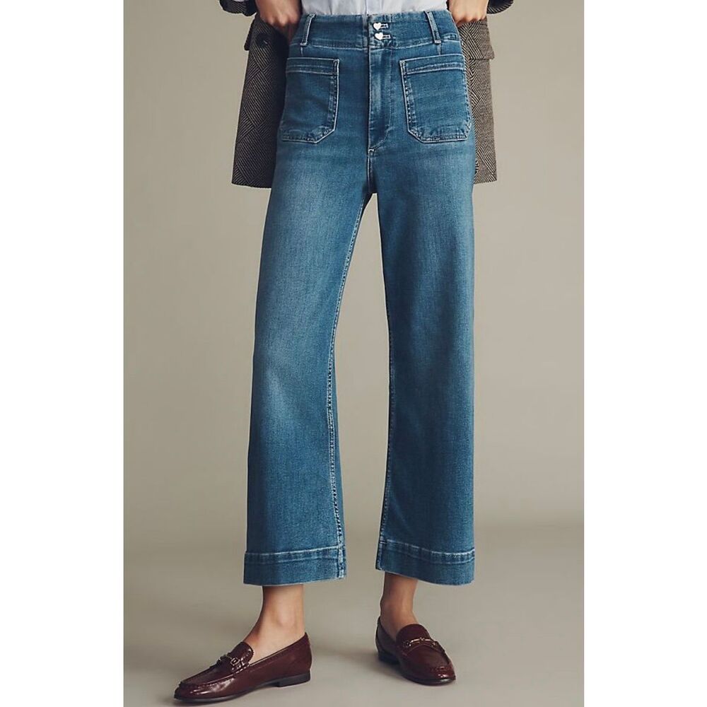 Maeve Mid-Blue Cropped Wide-Leg Jeans